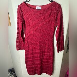 M.S.S.P Max Studios Red Textured Sheath Dress Long Sleeve Bodycon Stretch Small